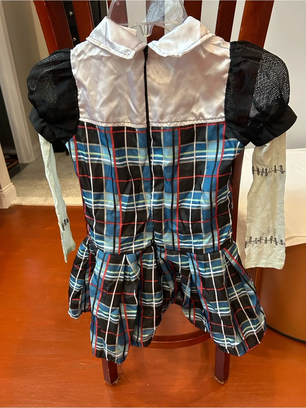 Monster high Blue Plaid Dress Set with Polka Dot Tie and Matching hair clip